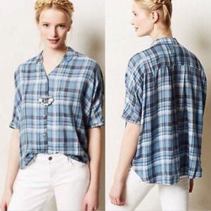 Holding Horses for Anthropologie | Women’s blue/white Halsey plaid button up, XS